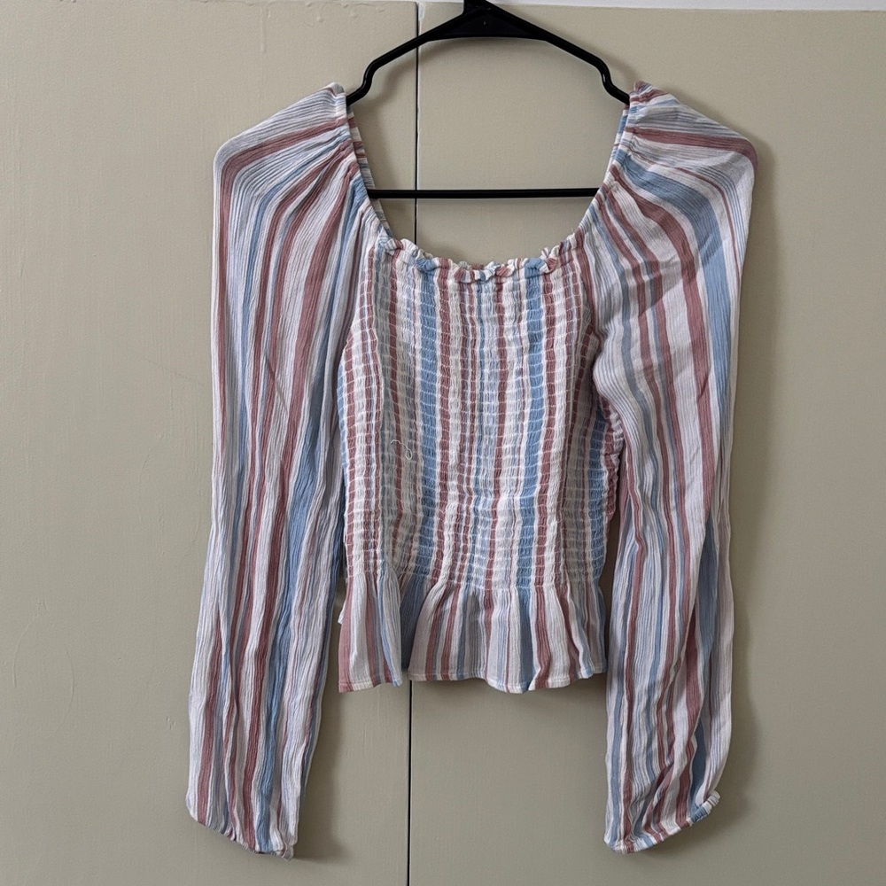 Arizona Jean Company Striped Blouse in Blue, Pink, and White